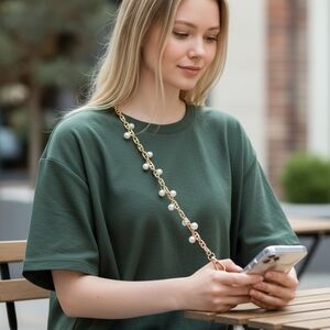 NEW Pearl Gold Chain Phone Crossbody Strap Universal Fit